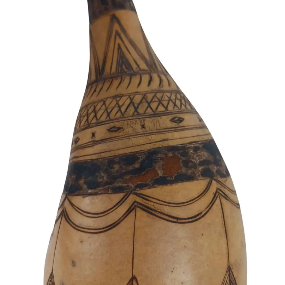 Vtg Hand Crafted South American Gourd Musical Instrument Piranha Porcupine 15